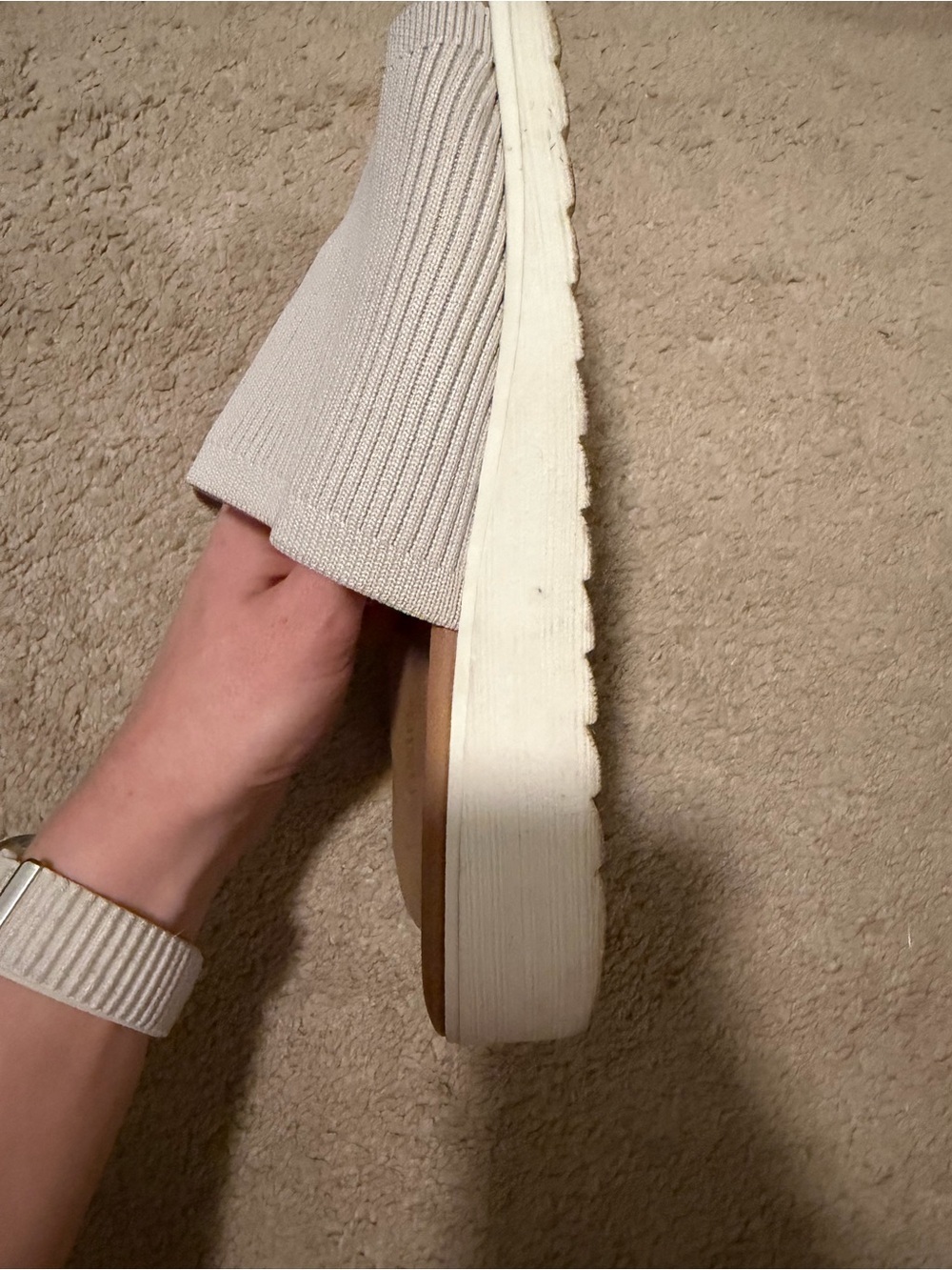 Kensie Cream Knit Slide Mules with Tan Footbed - Picture 2 of 4